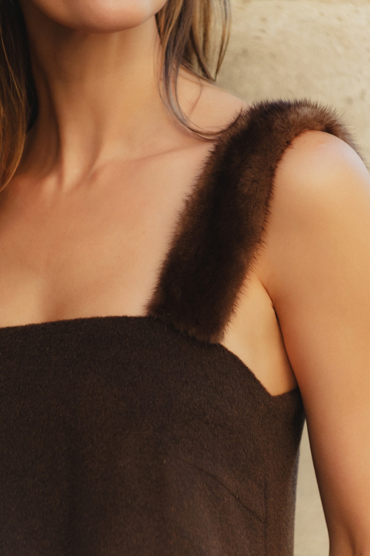 Brown Wool Set with Mink Straps